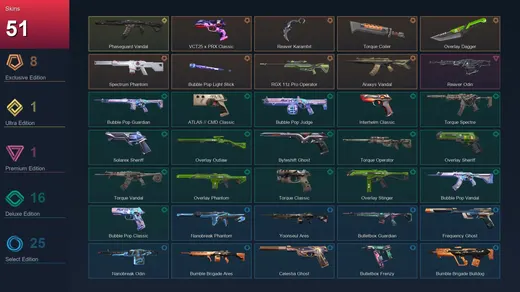 AP | VCT25 x PRX Classic | Reaver Karambit | Torque Coiler | Overlay Dagger | 51 Skin | 27 Agent | 69 Buddy | Lv184