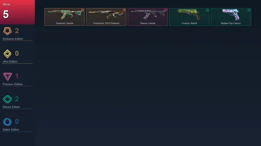 EU | Imperium Vandal | Champions 2024 Phantom | Reaver Vandal | Overlay Sheriff | 5 Skin | 18 Agent | 15 Buddy | Iron III | Lv64 — Valorant account