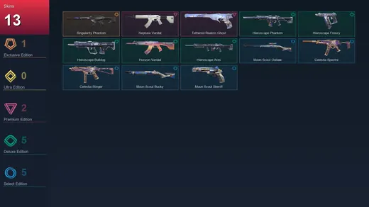 NA | Singularity Phantom | Neptune Vandal | Tethered Realms Ghost | Hieroscape Phantom | 13 Skin | 12 Agent | 10 Buddy | Lv26 — Valorant account