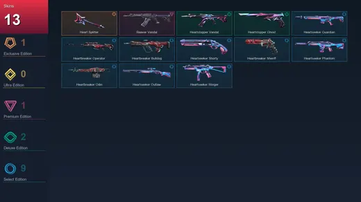 EU | Heart Splitter | Reaver Vandal | Heartstopper Vandal | Heartstopper Ghost | 13 Skin | 18 Agent | 22 Buddy | Lv48 — Valorant account