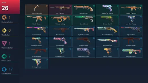 AP | Velocity Karambit | Oni Phantom | Velocity Shorty | Bubble Pop Classic | 26 Skin | 28 Agent | 88 Buddy | Lv220