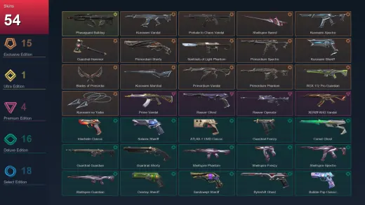 AP | Kuronami Vandal | Prelude to Chaos Vandal | Shellspire Sword | Kuronami Spectre | 54 Skin | 28 Agent | 88 Buddy | Lv260 — Valorant account