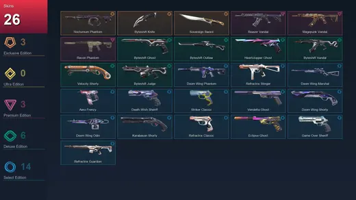 AP | Nocturnum Phantom | Byteshift Knife | Sovereign Sword | Reaver Vandal | 26 Skin | 28 Agent | 69 Buddy | Lv178