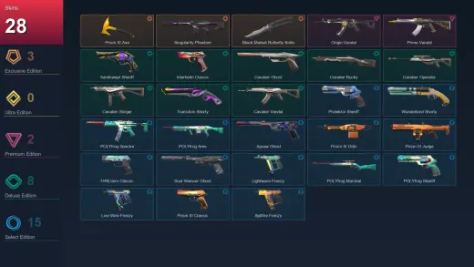 EU | Prism III Axe | Singularity Phantom | Black.Market Butterfly Knife | Origin Vandal | 28 Skin | 29 Agent | 75 Buddy | Lv206