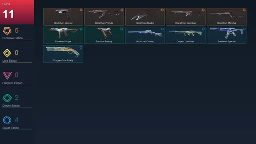 AP | Blackthorn Classic | Blackthorn Vandal | Blackthorn Blades | Blackthorn Guardian | 11 Skin | 8 Agent | 5 Buddy | Lv9