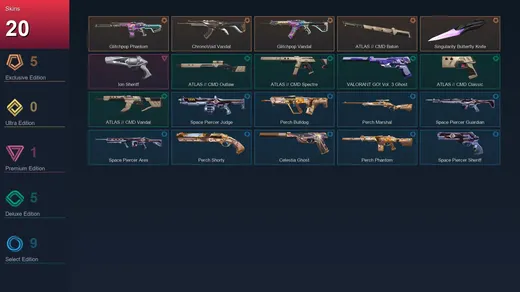 AP | Glitchpop Phantom | ChronoVoid Vandal | Glitchpop Vandal | ATLAS // CMD Baton | 20 Skin | 23 Agent | 33 Buddy | Lv69