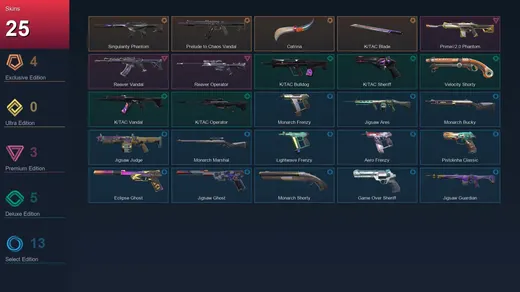AP | Singularity Phantom | Prelude to Chaos Vandal | Catrina | K/TAC Blade | 25 Skin | 24 Agent | 51 Buddy | Lv118