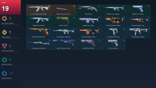 NA | Bubble Pop Light Stick | Evori Dreamwings Vandal | Tilde Shorty | Bubble Pop Guardian | 19 Skin | 25 Agent | 54 Buddy | Lv154