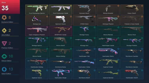 AP | Kuronami Sheriff | Minima Karambit | Araxys Sheriff | Montage Axe | 35 Skin | 20 Agent | 33 Buddy | Lv67 — Valorant account