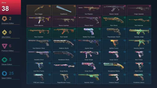AP | Ruin Dagger | Equilibrium | Oni Phantom | Reaver Vandal | 38 Skin | 29 Agent | 101 Buddy | Lv205 — Valorant account