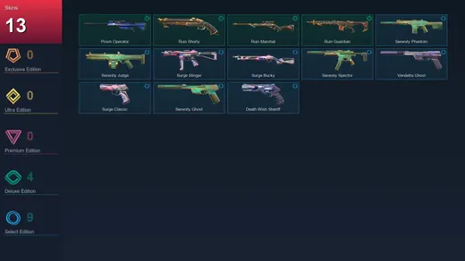 AP | Prism Operator | Ruin Shorty | Ruin Marshal | Ruin Guardian | 13 Skin | 23 Agent | 46 Buddy | Lv86