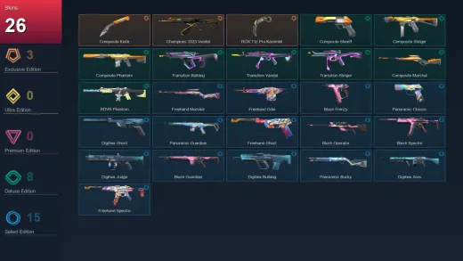 EU | Composite Knife | Champions 2023 Vandal | RGX 11z Pro Karambit | Composite Sheriff | 26 Skin | 21 Agent | 39 Buddy | Lv67