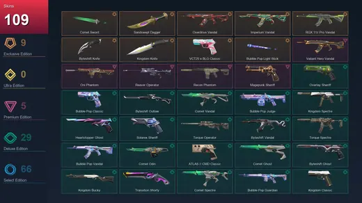 AP | Comet Sword | Sandswept Dagger | Overdrive Vandal | Imperium Vandal | 109 Skin | 28 Agent | 192 Buddy | Lv368 — Valorant account