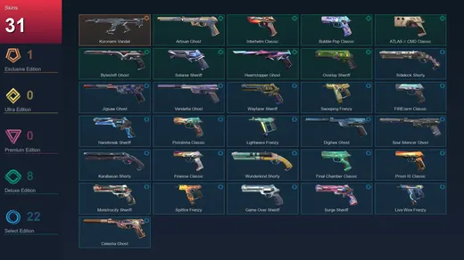 AP | Kuronami Vandal | Artisan Ghost | Interhelm Classic | Bubble Pop Classic | 31 Skin | 28 Agent | 146 Buddy | Lv433