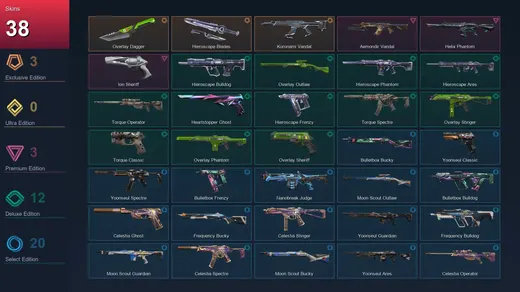 EU | Overlay Dagger | Hieroscape Blades | Kuronami Vandal | Aemondir Vandal | 38 Skin | 27 Agent | 44 Buddy | Lv80