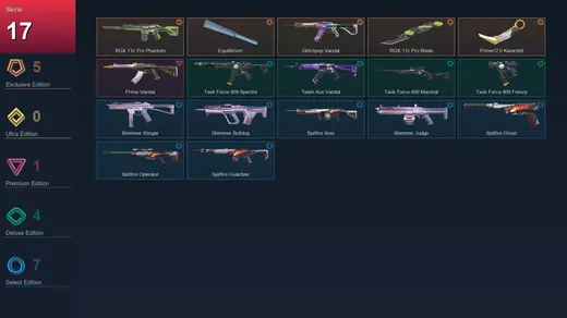 EU | RGX 11z Pro Phantom | Equilibrium | Glitchpop Vandal | RGX 11z Pro Blade | 17 Skin | 18 Agent | 22 Buddy | Lv43 — Valorant account