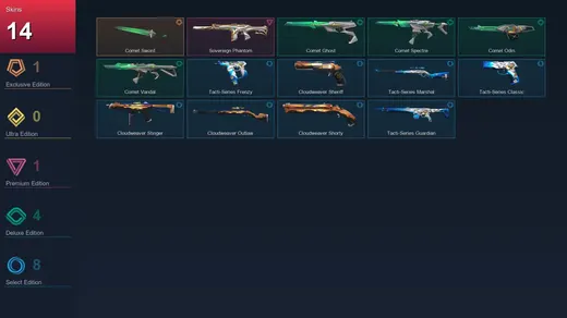 EU | Comet Sword | Sovereign Phantom | Comet Ghost | Comet Spectre | 14 Skin | 23 Agent | 37 Buddy | Lv59 — Valorant account