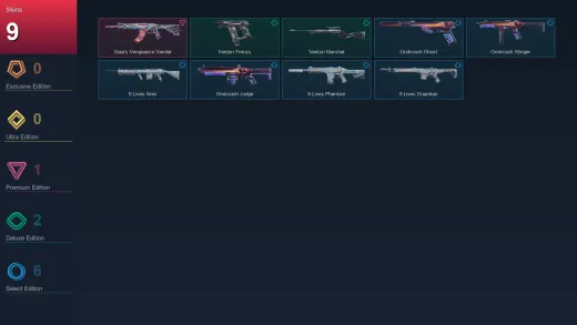 NA | Gaia's Vengeance Vandal | Venturi Frenzy | Venturi Marshal | Gridcrash Ghost | 9 Skin | 13 Agent | 18 Buddy | Lv48