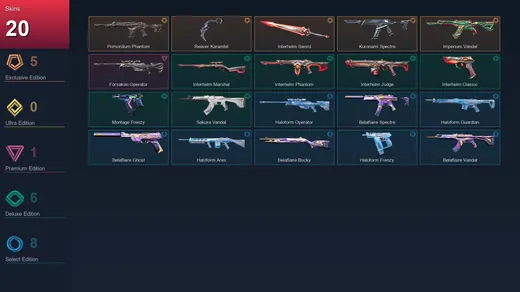 AP | Primordium Phantom | Reaver Karambit | Interhelm Sword | Kuronami Spectre | 20 Skin | 17 Agent | 21 Buddy | Lv55 — Valorant account