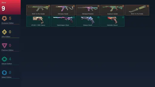 AP | RGX 11z Pro Vandal | Glitchpop Vandal | Glitchpop Phantom | Imperium Vandal | 9 Skin | 25 Agent | 22 Buddy | Lv89