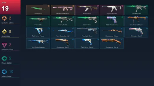 EU | Comet Sword | Mystbloom Phantom | Prime Vandal | Neptune Spectre | 19 Skin | 24 Agent | 28 Buddy | Lv94