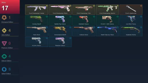 AP | Evori's Spellcaster | Evori Dreamwings Vandal | Evori Dreamwings Ghost | Evori Dreamwings Odin | 17 Skin | 28 Agent | 105 Buddy | Lv272
