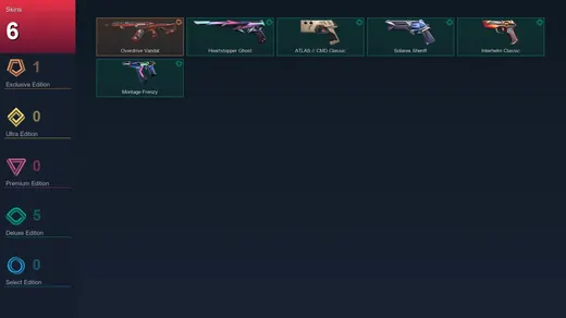 AP | Overdrive Vandal | Heartstopper Ghost | ATLAS // CMD Classic | Solarex Sheriff | 6 Skin | 28 Agent | 41 Buddy | Lv167 — Valorant account