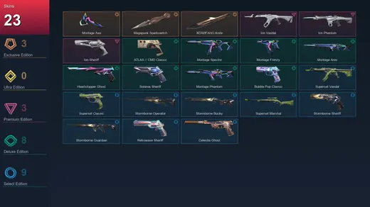 EU | Montage Axe | Magepunk Sparkswitch | XERØFANG Knife | Ion Vandal | 23 Skin | 29 Agent | 69 Buddy | Lv152