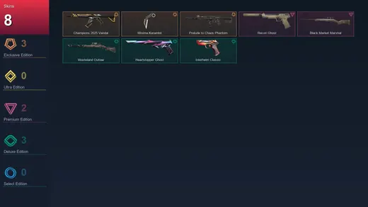 EU | Champions 2025 Vandal | Minima Karambit | Prelude to Chaos Phantom | Recon Ghost | 8 Skin | 9 Agent | 16 Buddy | Lv59 — Valorant account