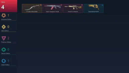 EU | Forsaken Ritual Blade | Gaia's Vengeance Vandal | Prime//2.0 Phantom | Immortalized Sheriff | 4 Skin | 17 Agent | 22 Buddy | Lv64