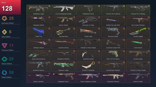 EU | Singularity Sheriff | Araxys Vandal | Kuronami no Yaiba | Bubble Pop Light Stick | 128 Skin | 19 Agent | 82 Buddy | Lv120