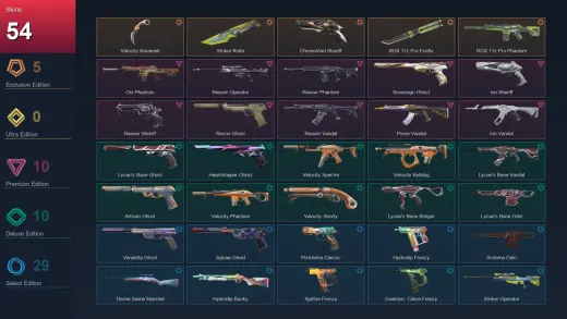 NA | Velocity Karambit | Striker Knife | ChronoVoid Sheriff | RGX 11z Pro Firefly | 54 Skin | 28 Agent | 88 Buddy | Lv222