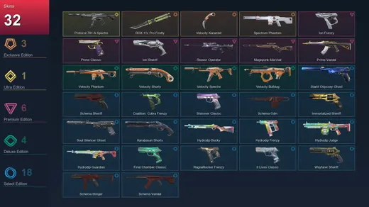 NA | RGX 11z Pro Firefly | Velocity Karambit | Spectrum Phantom | Protocol 781-A Spectre | 32 Skin | 22 Agent | 53 Buddy | Lv166