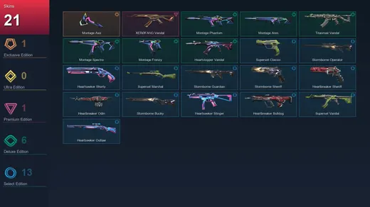 EU | Montage Axe | XERØFANG Vandal | Montage Phantom | Montage Ares | 21 Skin | 11 Agent | 18 Buddy | Iron III | Lv32 — Valorant account