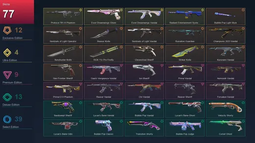 AP | Bubble Pop Light Stick | Sentinels of Light Operator | Reaver Knife | 77 Skin | 25 Agent | 118 Buddy | Lv382 — Valorant account