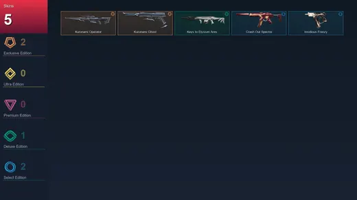 EU | Kuronami Operator | Kuronami Ghost | Keys to Elysium Ares | Crash Out Spectre | 5 Skin | 8 Agent | 7 Buddy | Lv17