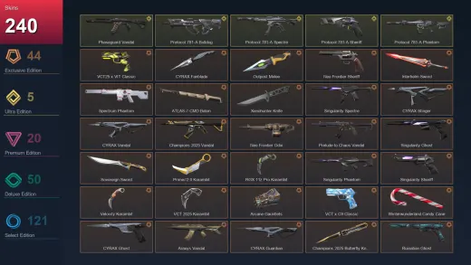 NA | VCT25 x VIT Classic | CYRAX Fanblade | Outpost Melee | Neo Frontier Sheriff | 240 Skin | 28 Agent | 233 Buddy | Lv523
