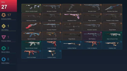 AP | Kuronami Guardian | Rogue Push Daggers | Kuronami Ghost | Kuronami Naru-Kami | 27 Skin | 11 Agent | 14 Buddy | Lv26