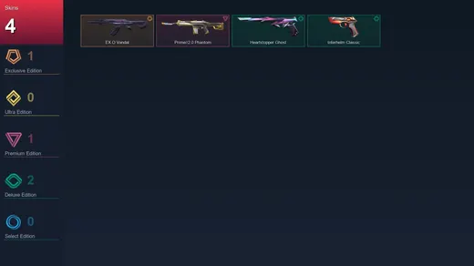 EU | EX.O Vandal | Prime//2.0 Phantom | Heartstopper Ghost | Interhelm Classic | 4 Skin | 16 Agent | 16 Buddy | Lv56 — Valorant account