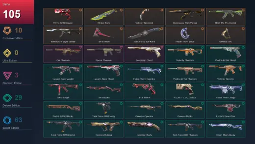 AP | VCT x SEN Classic | Striker Knife | Velocity Karambit | Champions 2023 Vandal | 105 Skin | 27 Agent | 143 Buddy | Lv237