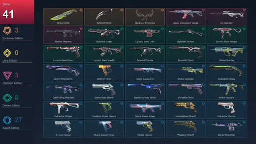 LA | Striker Knife | Byteshift Knife | Blades of Primordia | Gaia's Vengeance Vandal | 41 Skin | 27 Agent | 86 Buddy | Lv224