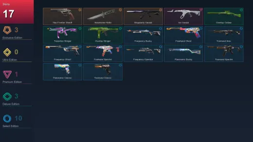 EU | Neo Frontier Sheriff | Xenohunter Knife | Singularity Vandal | Ion Vandal | 17 Skin | 12 Agent | 14 Buddy | Lv28