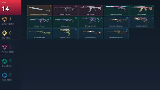 EU | Radiant Crisis 001 Baseball Bat | Reaver Phantom | Ion Vandal | Heartstopper Ghost | 14 Skin | 20 Agent | 16 Buddy | Lv66