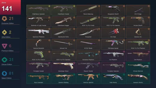 EU | Recon Balisong | Singularity Sheriff | EX.O Edge | Sentinels of Light Vandal | 141 Skin | 29 Agent | 187 Buddy | Lv350 — Valorant account