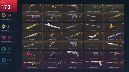 AP | Champions 2021 Karambit | Champions 2021 Vandal | Arcane Sheriff | Glitchpop Phantom | 170 Skin | 25 Agent | 184 Buddy | Lv622