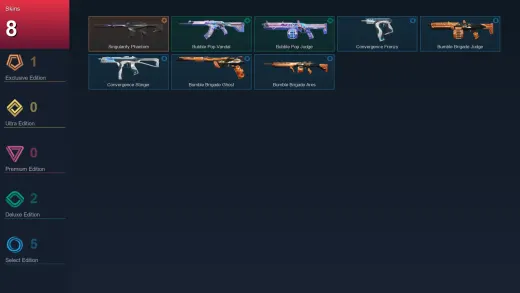 EU | Singularity Phantom | Bubble Pop Vandal | Bubble Pop Judge | Convergence Frenzy | 8 Skin | 8 Agent | 8 Buddy | Lv24