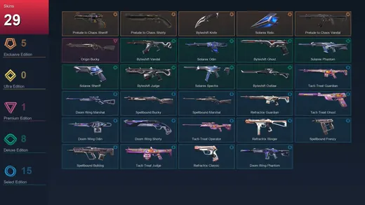 LA | Prelude to Chaos Sheriff | Prelude to Chaos Shorty | Byteshift Knife | Solarex Relic | 29 Skin | 15 Agent | 30 Buddy | Lv46 — Valorant account