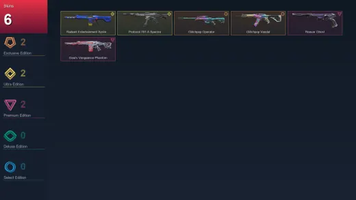 EU | Glitchpop Operator | Glitchpop Vandal | Radiant Entertainment System Phantom | Protocol 781-A Spectre | 6 Skin | 21 Agent | 15 Buddy | Lv49
