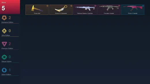 NA | Prime Axe | Prime//2.0 Karambit | Tethered Realms Guardian | Forsaken Vandal | 5 Skin | 10 Agent | 10 Buddy | Lv20 — Valorant account