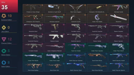 EU | Prelude to Chaos Stinger | Sentinels of Light Sheriff | Relic Stone Daggers | 35 Skin | 20 Agent | 33 Buddy | Lv66